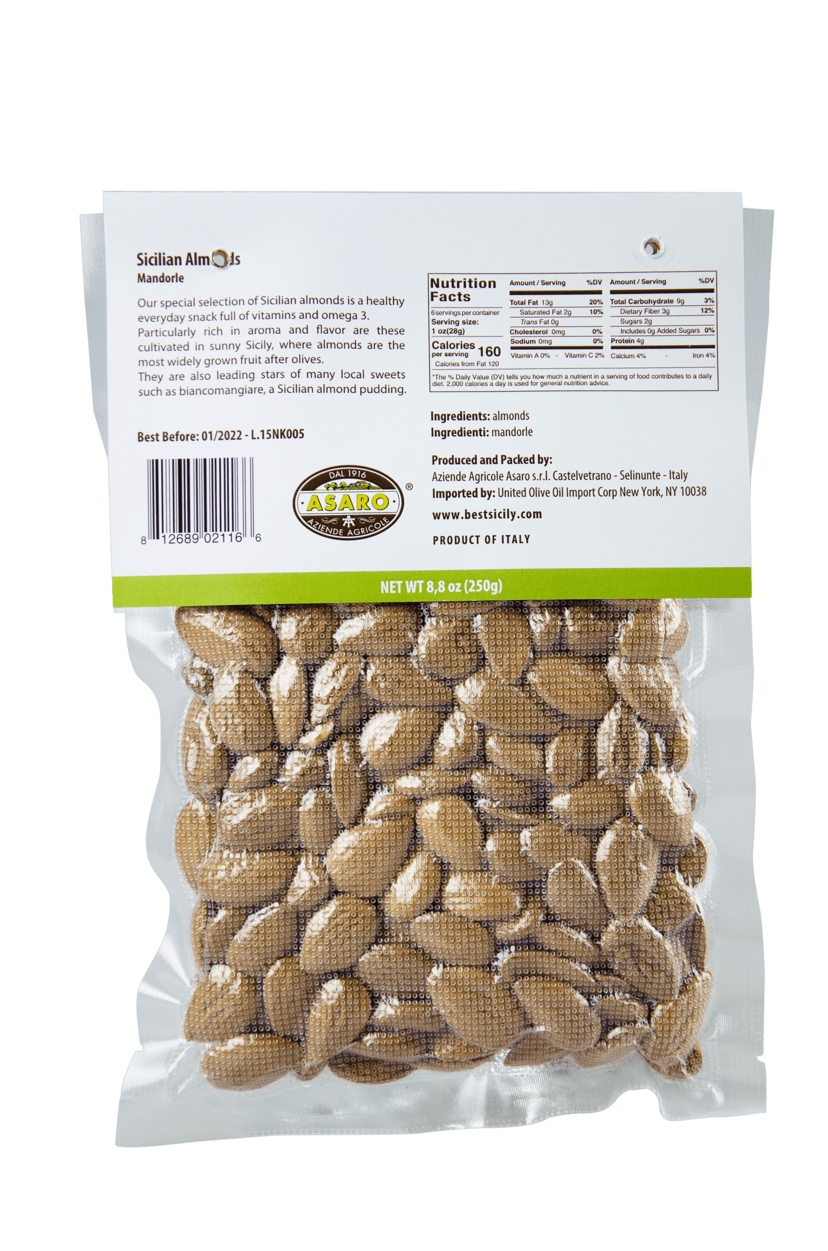 Asaro Farms Sicilian Raw Almonds - 8.8oz (250g) - Image 2